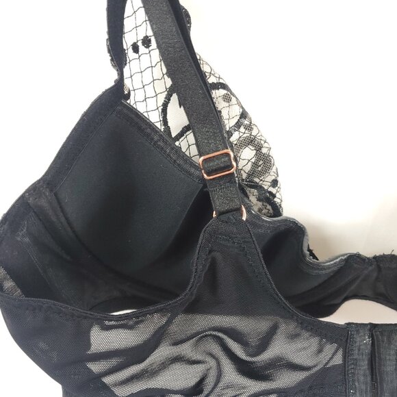 Savage X Fenty Black Glossy Flossy Quarter Cup Bra Embroidered Tulle 38C - Picture 12 of 13